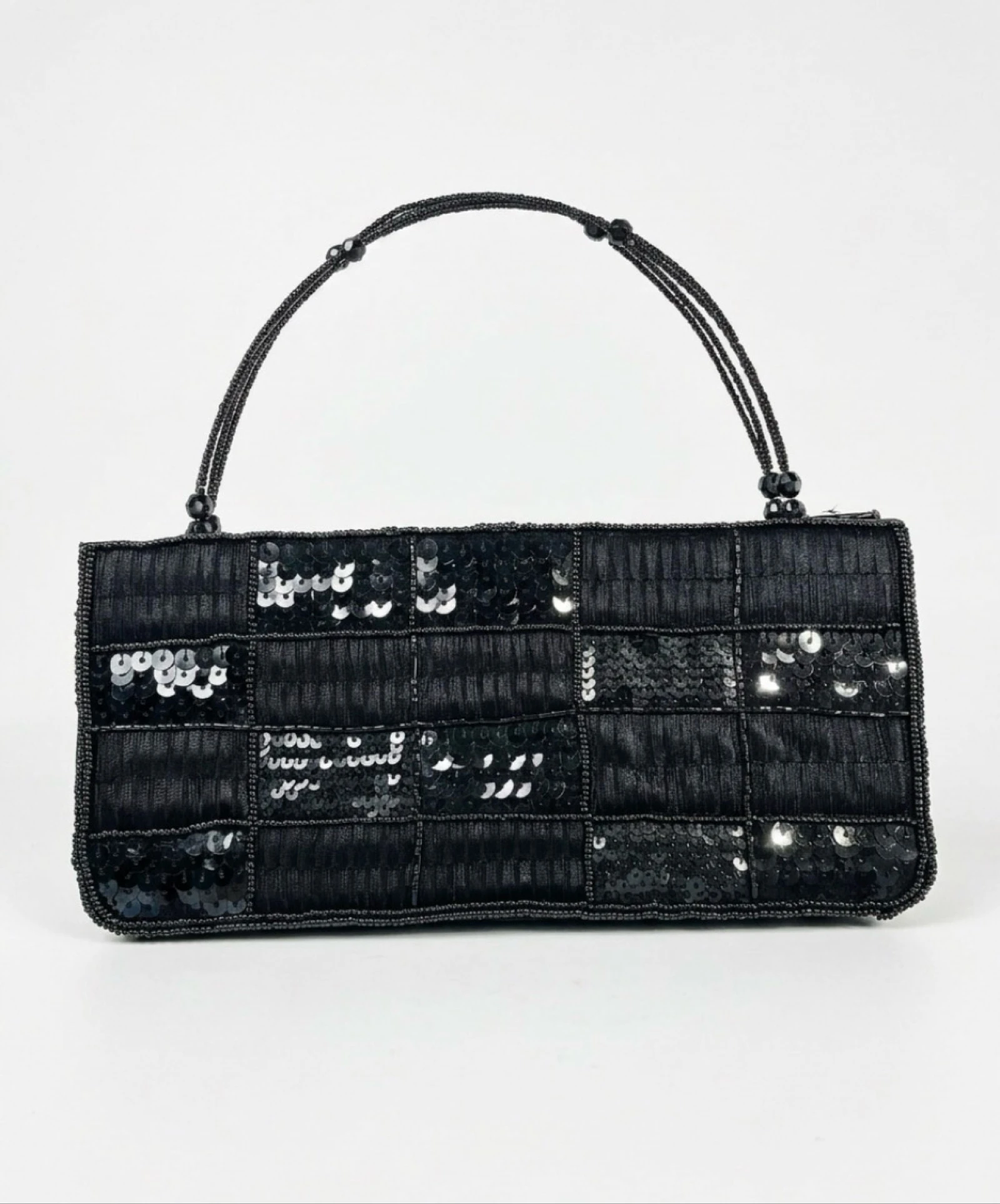 Vintage 90s Y2K Black Sequined Beaded Shoulder Bag | Coquette Glam Party Style